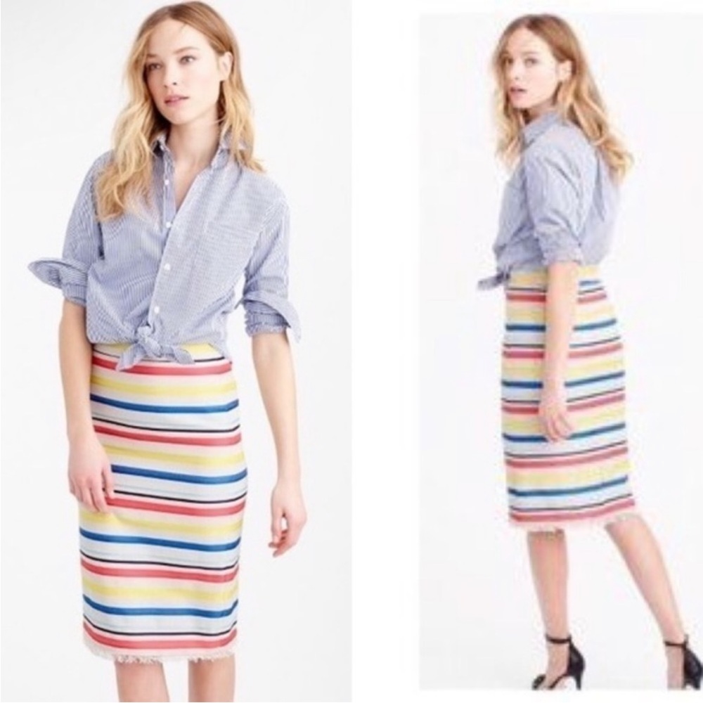 J. Crew Jacquard Stripe Fringe Hem Skirt Size 8